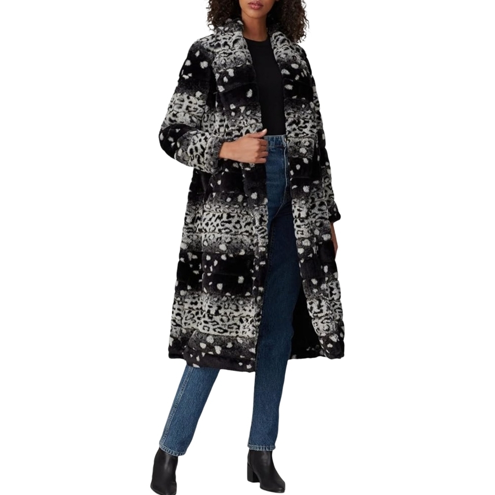Anthropologie Hutch Coat Kat Animal Print Wrap Black Faux Fur Size S